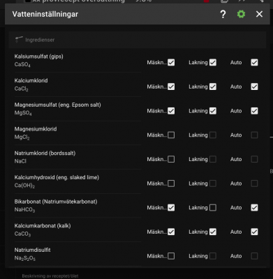 Vattentillsatser i Brewfather